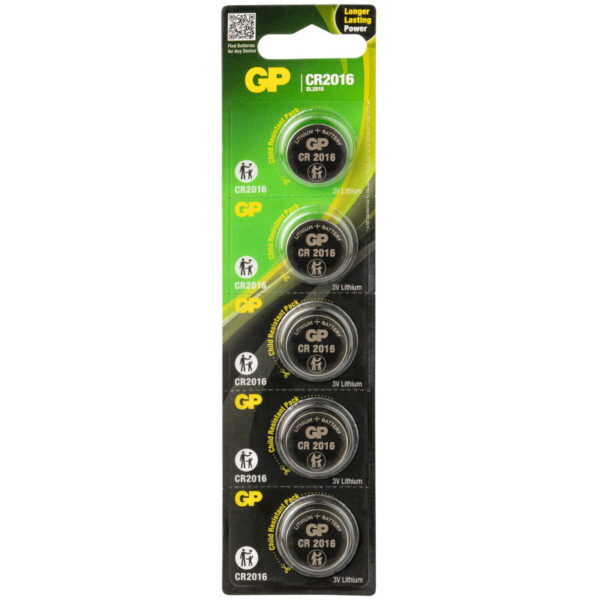 GP Lithium knoopcel CR2016, 5 stuks