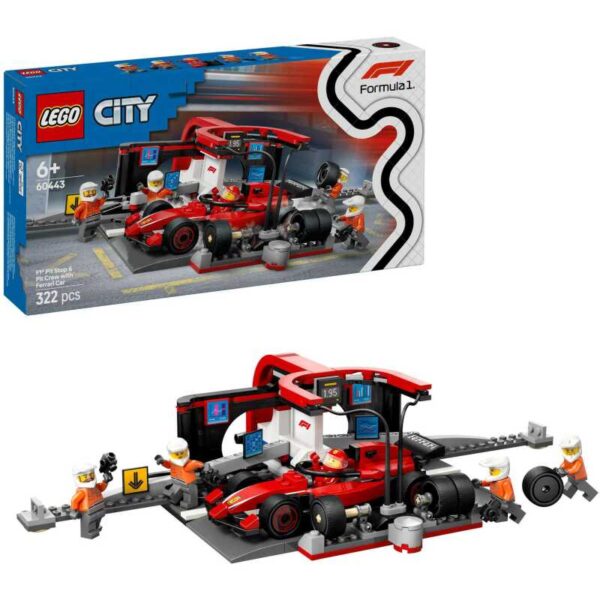 City - F1 pitstop en pitcrew met Ferrari auto Constructiespeelgoed