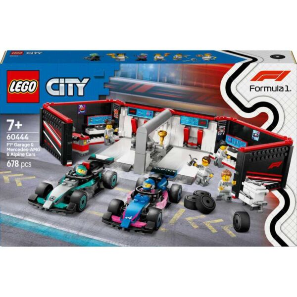 City - F1 garage met Mercedes-AMG en Alpine auto's Constructiespeelgoed