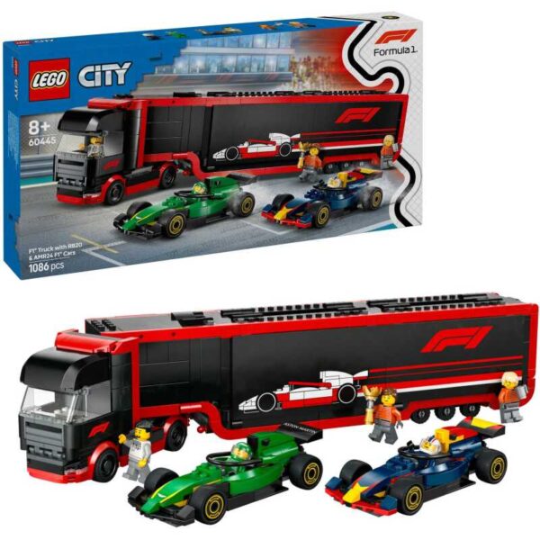 City - F1 truck met RB20 en AMR24 F1 auto's Constructiespeelgoed