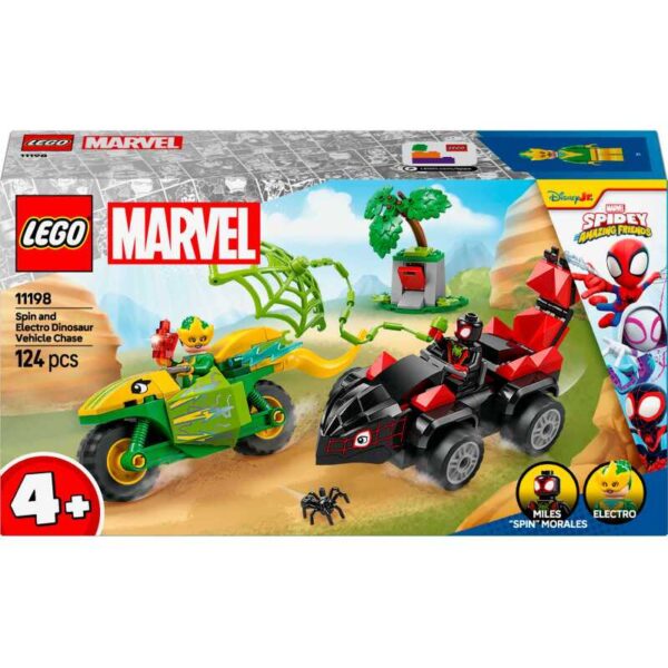 Marvel Spidey And His Amazing Friends - Spin en Electro achtervolging met dinosaurusvoertuigen Constructiespeelgoed