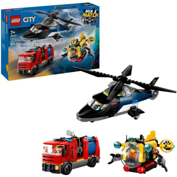 City - Helikopter, brandweerauto en onderzeeër remix Constructiespeelgoed