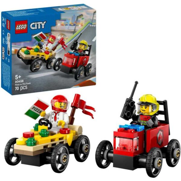City - Raceautopakket: pizzabestelwagen vs. brandweerauto Constructiespeelgoed