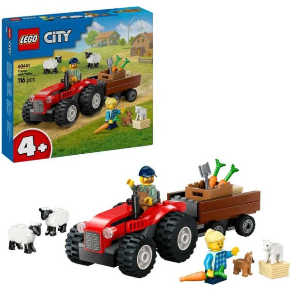 City - Rode tractor met aanhanger en schapen Constructiespeelgoed