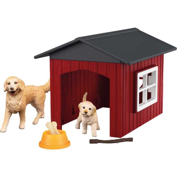 Farm World - Hondenhok met golden retrievers Speelfiguur