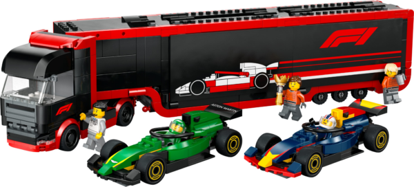 F1 truck met RB20 en AMR24 F1 auto's